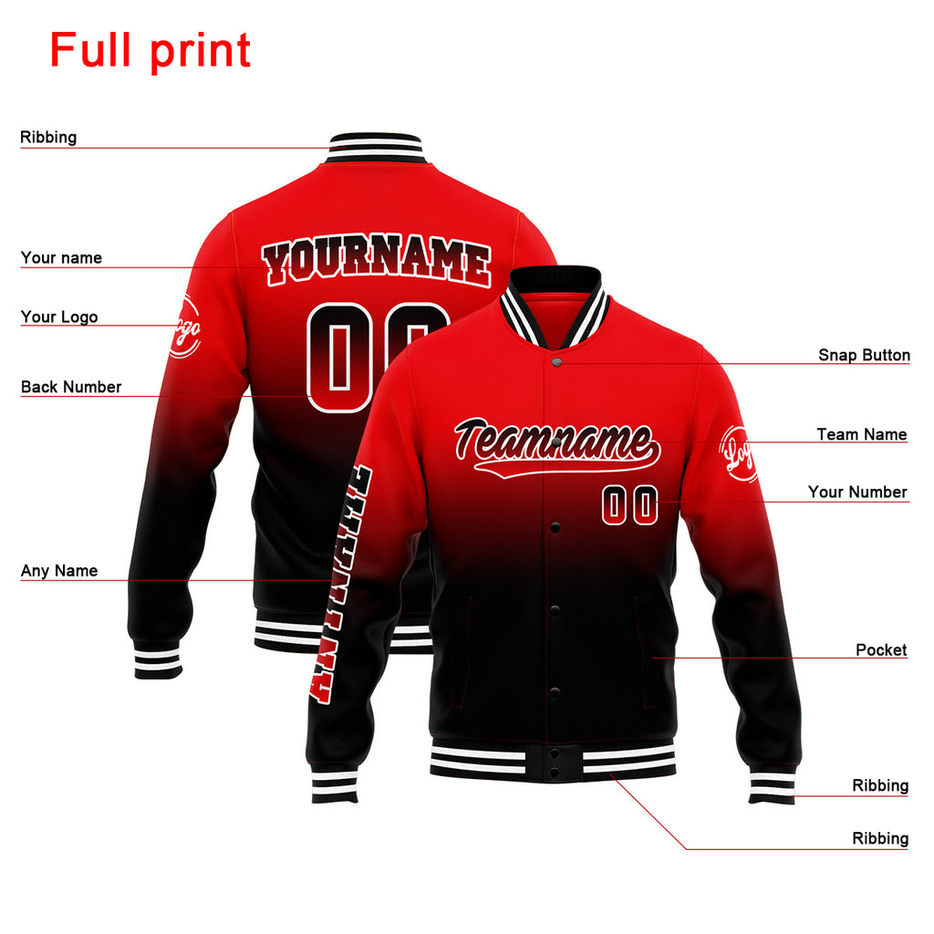 Custom Gradient Varsity Jacket Letterman jacket for Men, Women and Youth Red&Balck enthsush