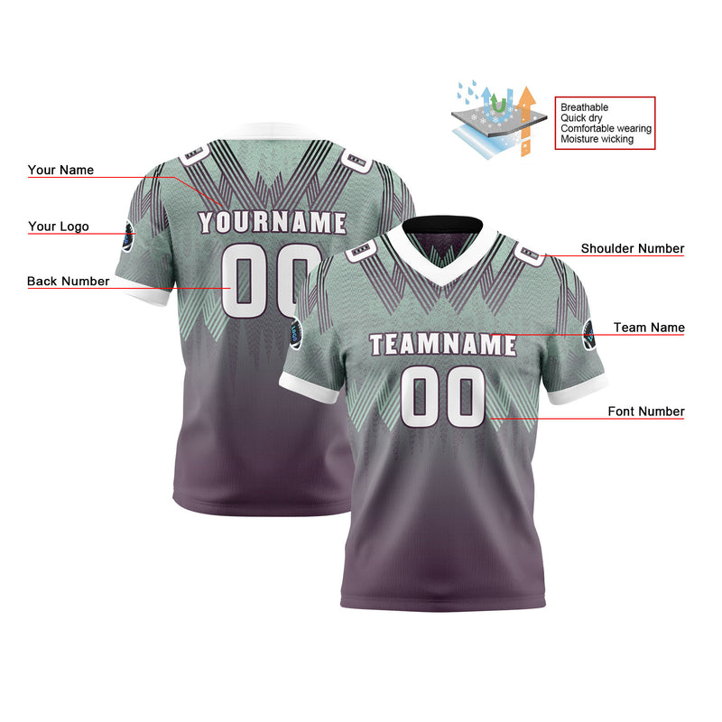 Custom Purple Green Reversible Football Jersey Personalized Gradient Football Shirts for Men Printed Team Name Number Logo