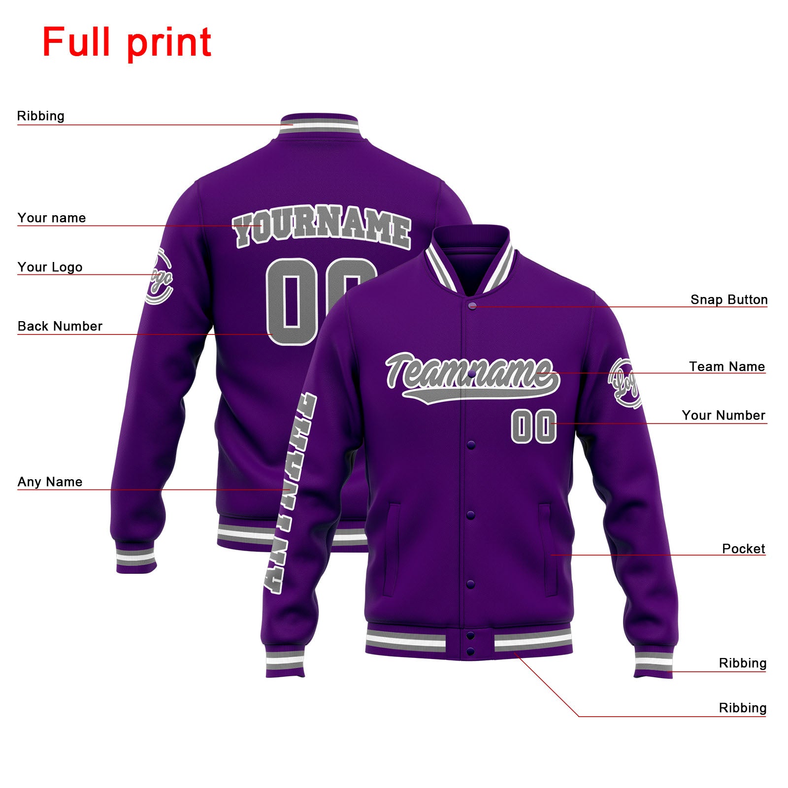 Custom Varsity Jacket Letterman jacket for Men, Women and Youth Orange Purple Grey enthsush