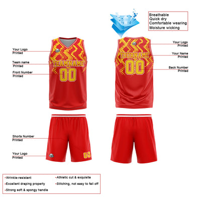 Custom Red Orange Reversible Basketball Suit for Adults and Kids Personalized Jersey enthsush