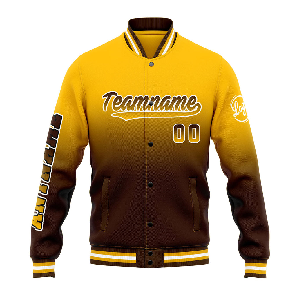 Custom Gradient Varsity Jacket Letterman jacket for Men, Women and Youth Yellow&Brown enthsush