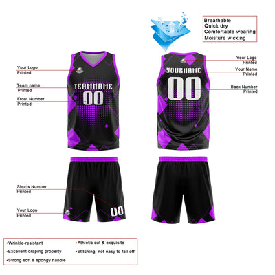 Custom Purple Reversible Basketball Suit for Adults and Kids Personalized Jersey enthsush