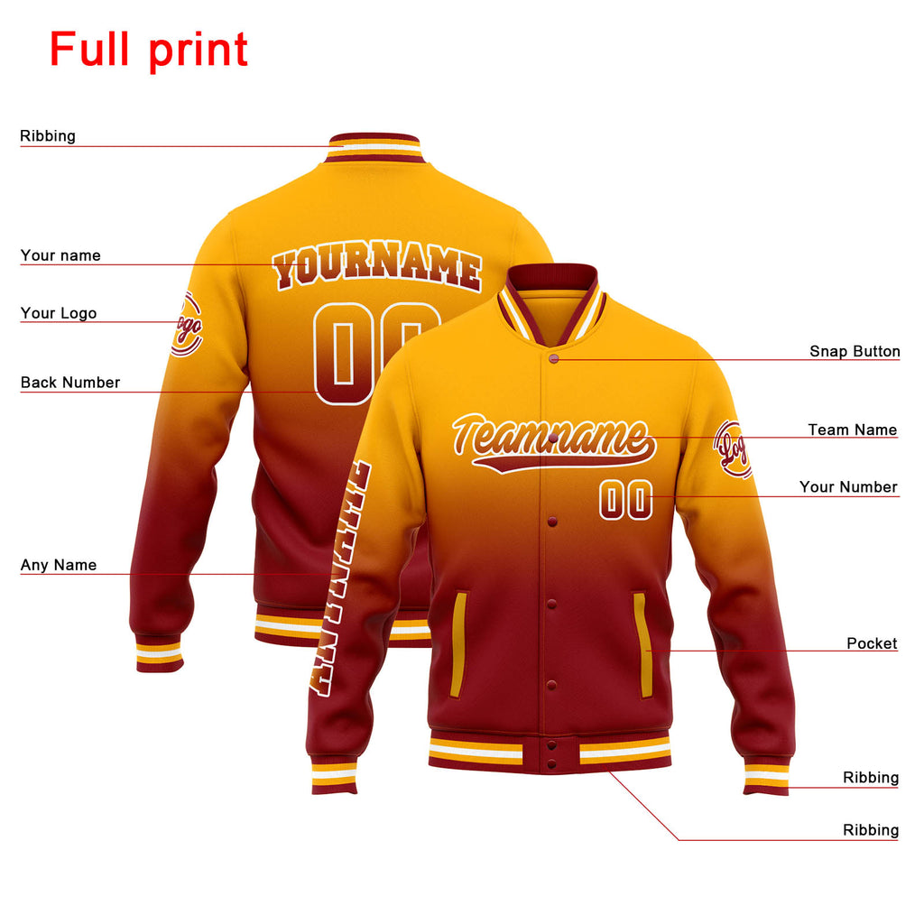Custom Varsity Jacket Letterman jacket for Men, Women and Youth Orange Red Gradient enthsush
