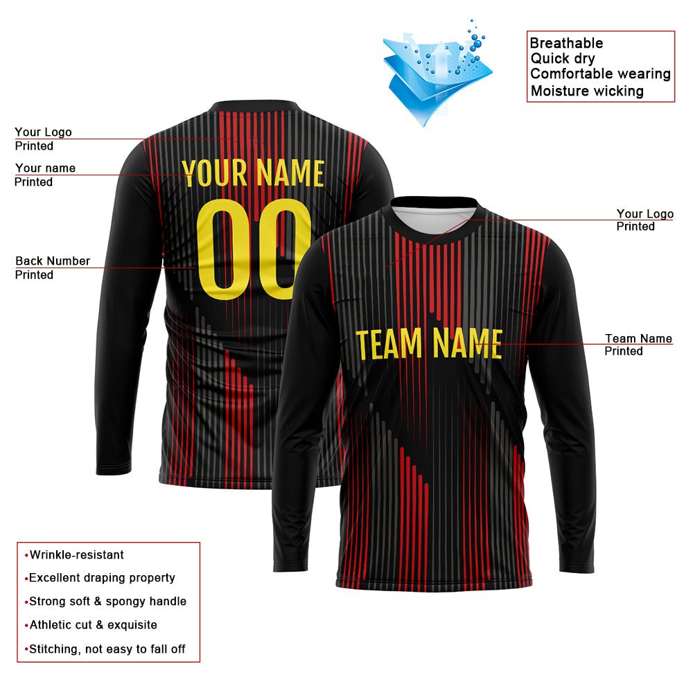 Custom Basketball Soccer Football Shooting Long T-Shirt for Adults and Kids Black-Red enthsush