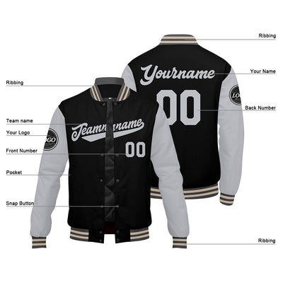 Custom Varsity Jacket Letterman jacket for Men, Women and Youth Grey Black Cream enthsush
