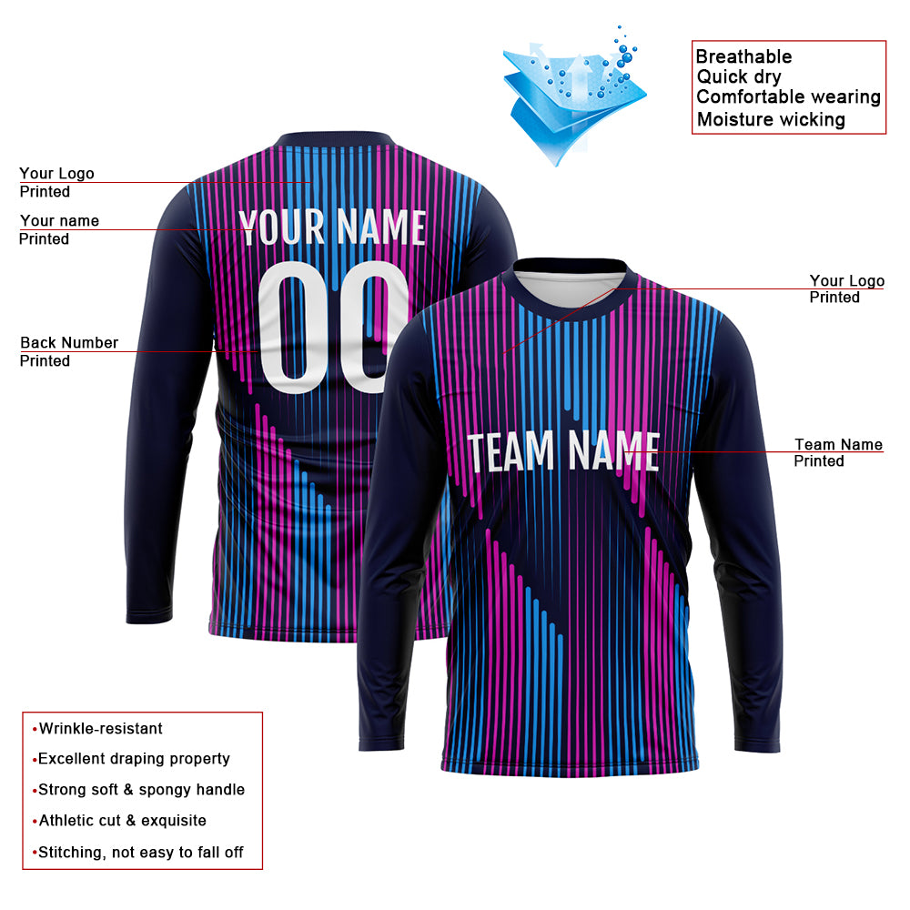 Custom Basketball Soccer Football Shooting Long T-Shirt for Adults and Kids Navy-Pink enthsush