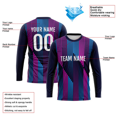 Custom Basketball Soccer Football Shooting Long T-Shirt for Adults and Kids Navy-Pink enthsush
