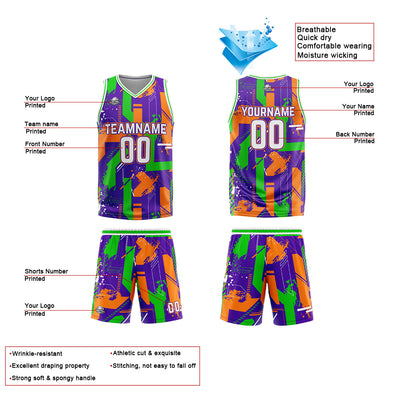 Custom Purple Orange Reversible Basketball Suit for Adults and Kids Personalized Jersey enthsush