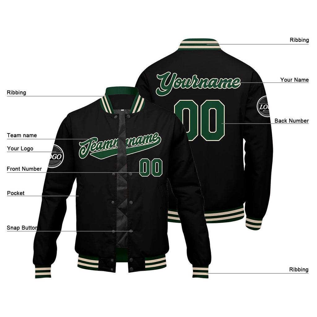 Custom Varsity Jacket Letterman jacket for Men, Women and Youth Dark Green Black Cream enthsush