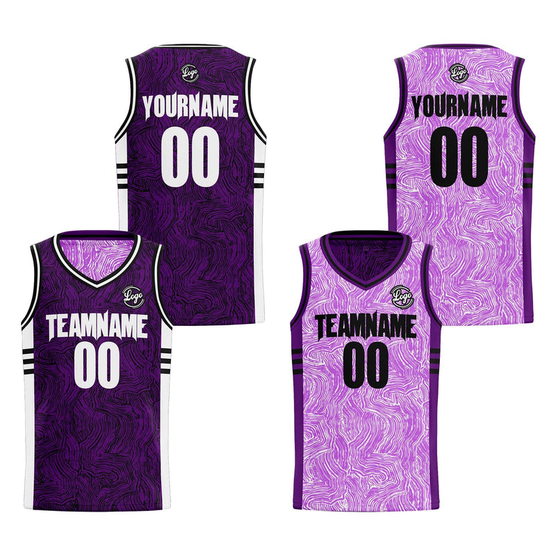 Custom Black Purple Reversible Basketball Suit for Adults and Kids Personalized Jersey