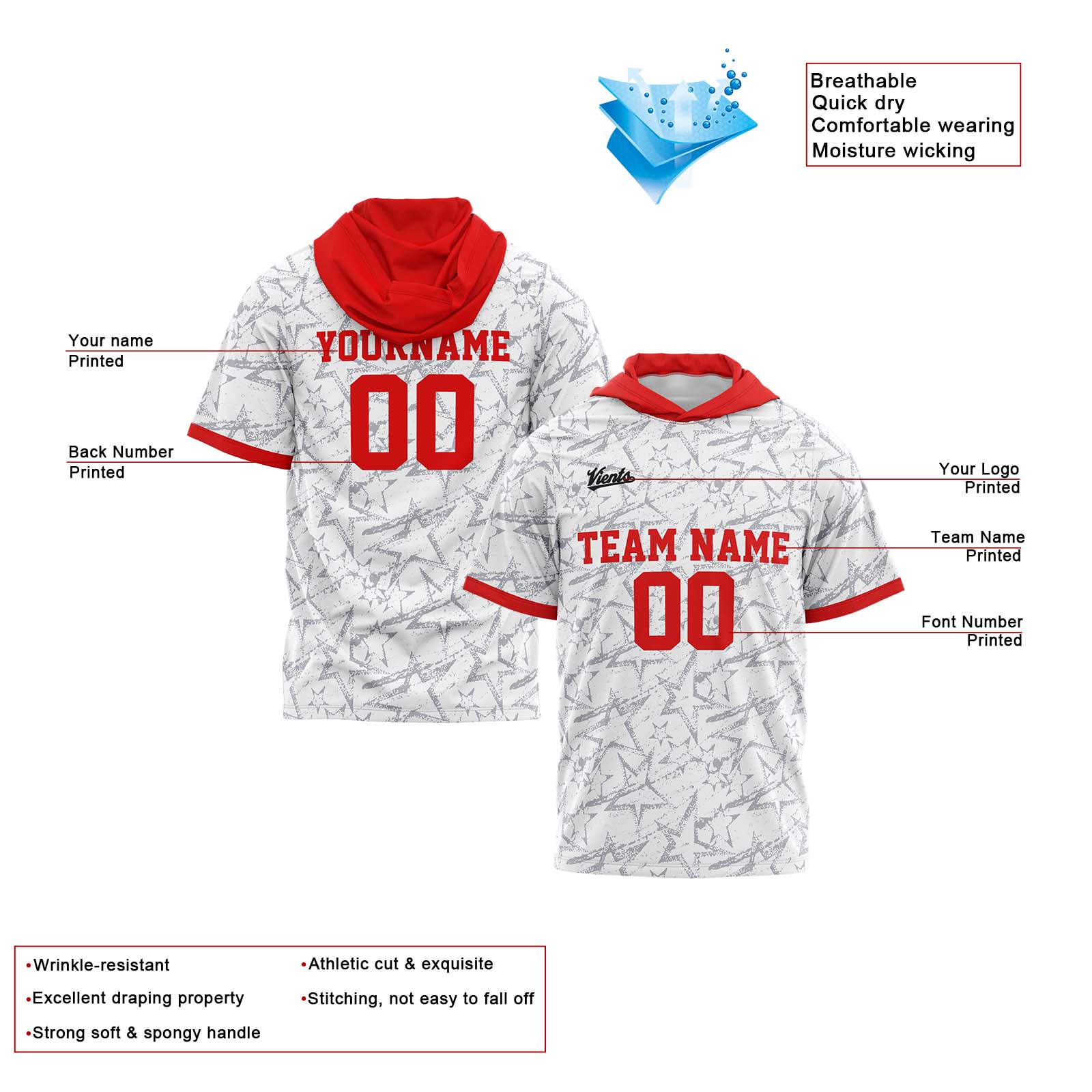 Custom White Red Sleeve Hoodies for Men Women Shirts with Hoods Printed Name Logo enthsush