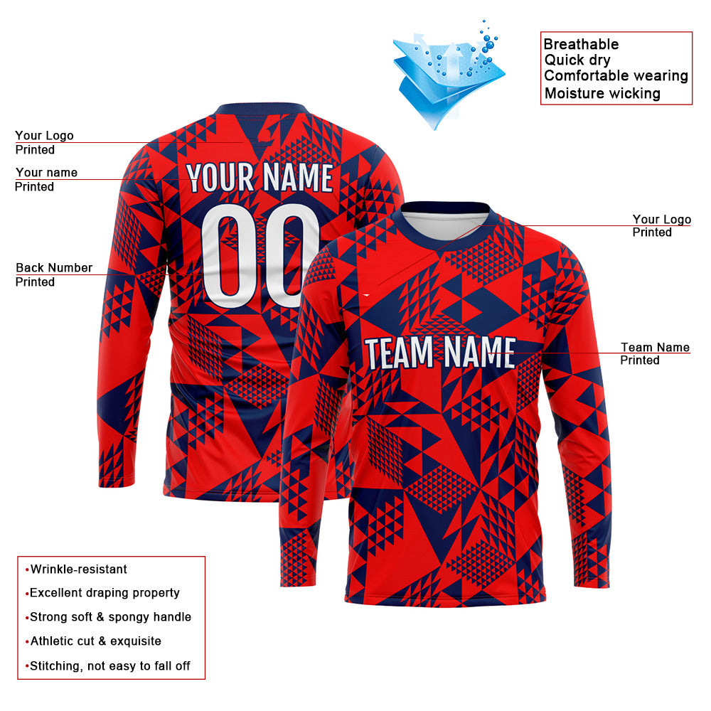 Custom Basketball Soccer Football Shooting Long T-Shirt for Adults and Kids Red-Navy enthsush