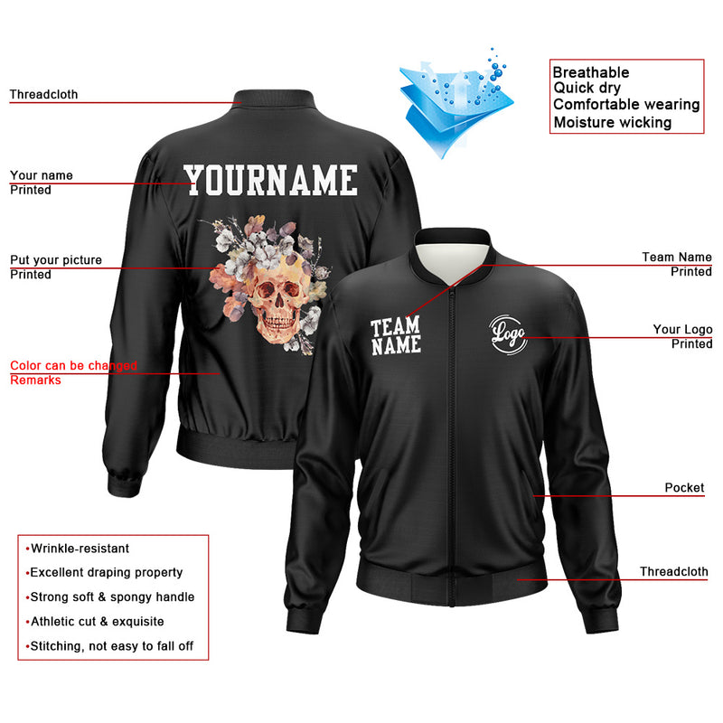 Custom Long Sleeve Windbreaker Jackets Uniform Printed Your Logo Name Number Black