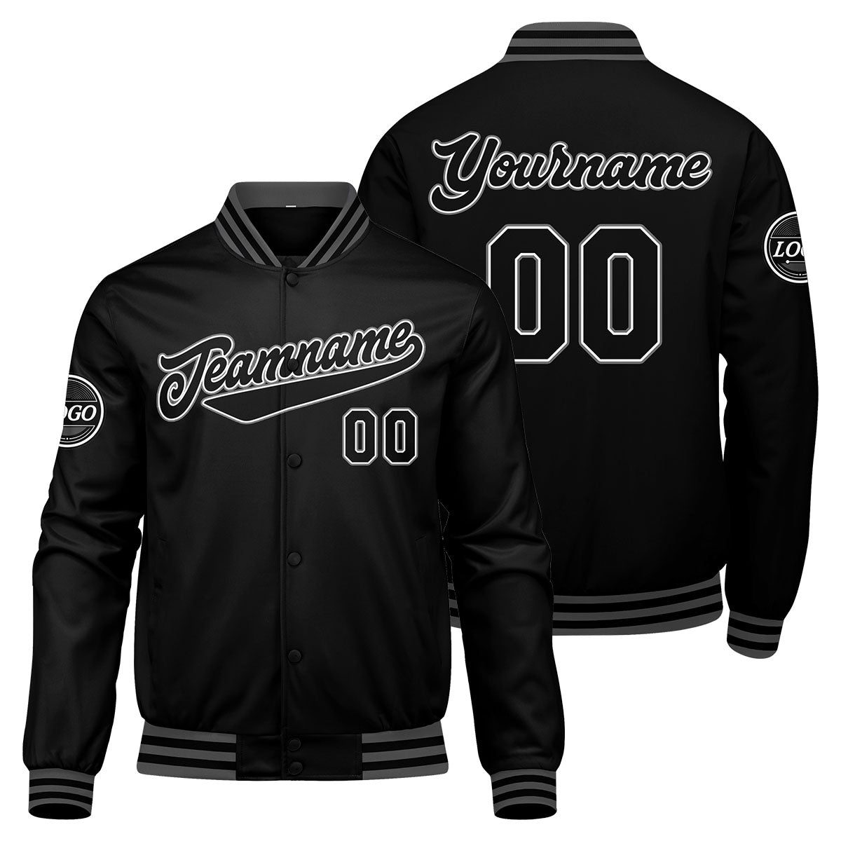 Custom Varsity Jacket Letterman jacket for Men, Women and Youth Black Grey enthsush