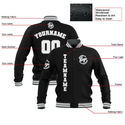 Custom Black Grey White Waterproof Varsity Jackets Personalized Stitched Name Number Logo to Letterman Jackets enthsush