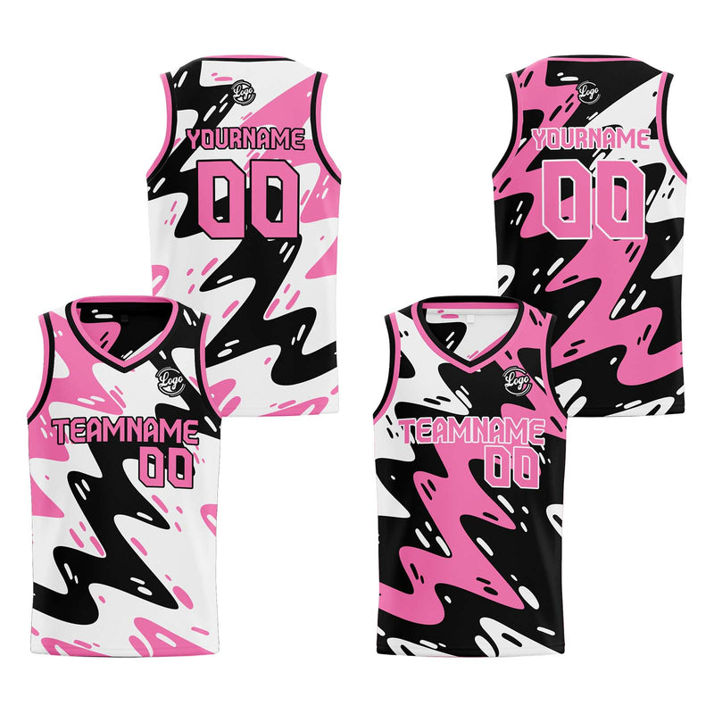 Custom White Black Pink Reversible Basketball Suit for Adults and Kids Personalized Jersey