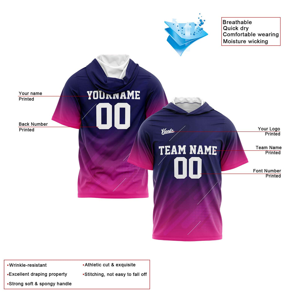 Custom Navy Pink Sleeve Hoodies for Men Women Shirts with Hoods Printed Name Logo enthsush