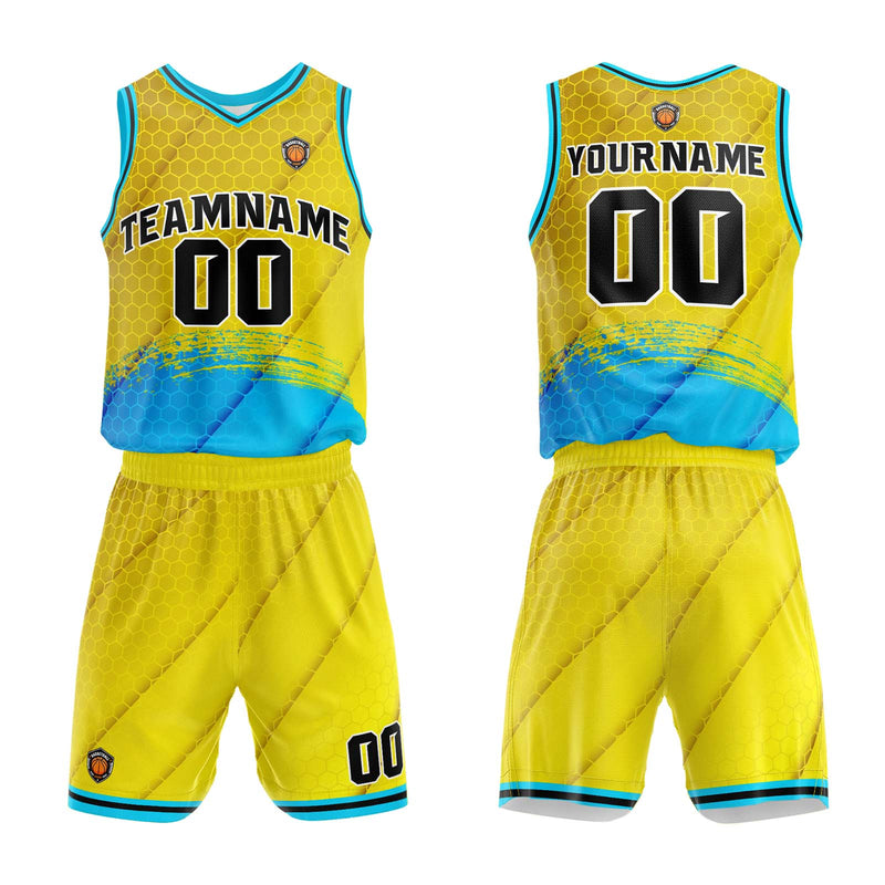 Custom Yellow Blue Basketball Jersey Uniform Suit Printed Your Logo Name Number