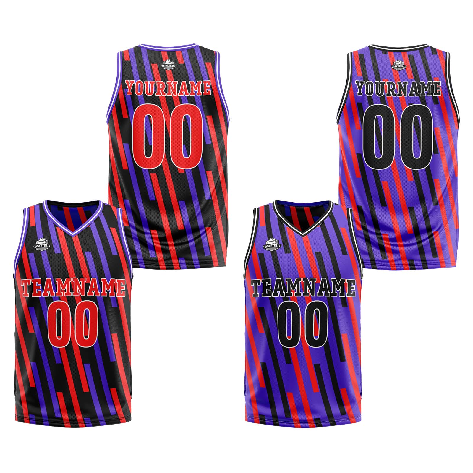 Custom Red Purple Reversible Basketball Suit for Adults and Kids Personalized Jersey enthsush
