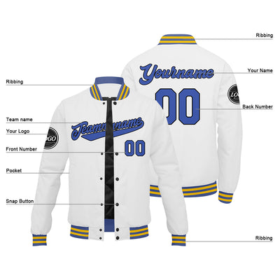 Custom Varsity Jacket Letterman jacket for Men, Women and Youth White Blue enthsush