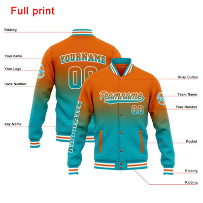 Custom Varsity Jacket Letterman jacket for Men, Women and Youth Orange Teal Gradient enthsush