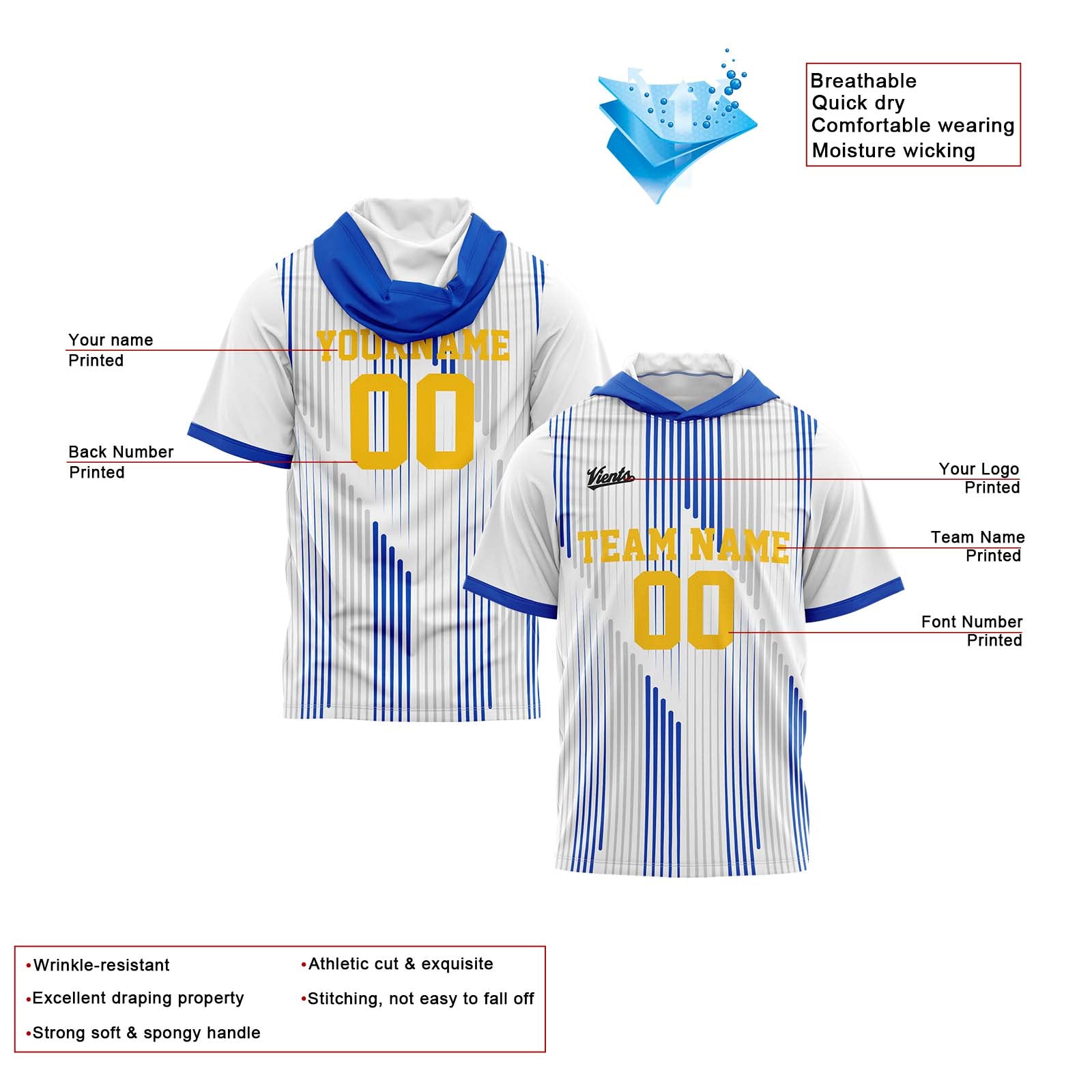 Custom White Blue Sleeve Hoodies for Men Women Shirts with Hoods Printed Name Logo enthsush
