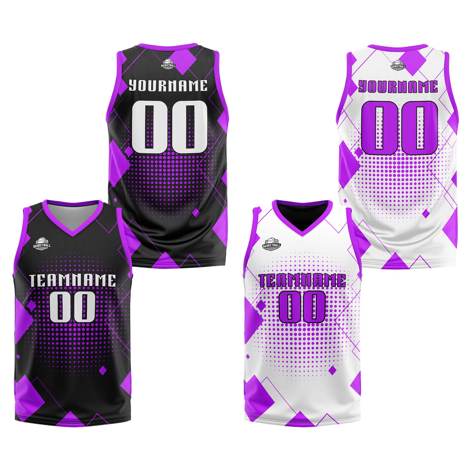 Custom Purple Reversible Basketball Suit for Adults and Kids Personalized Jersey enthsush
