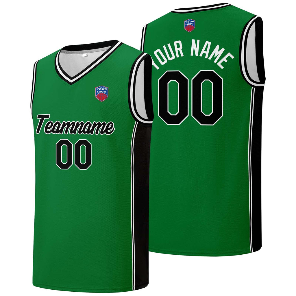 Custom basketball jersey shorts for men and women. Embroidered and printed name, number and logo Green&Black enthsush