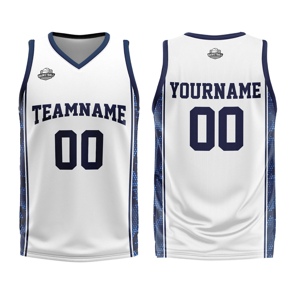Custom White Dark Blue Basketball Jersey Uniform Suit Printed Your Logo Name Number enthsush