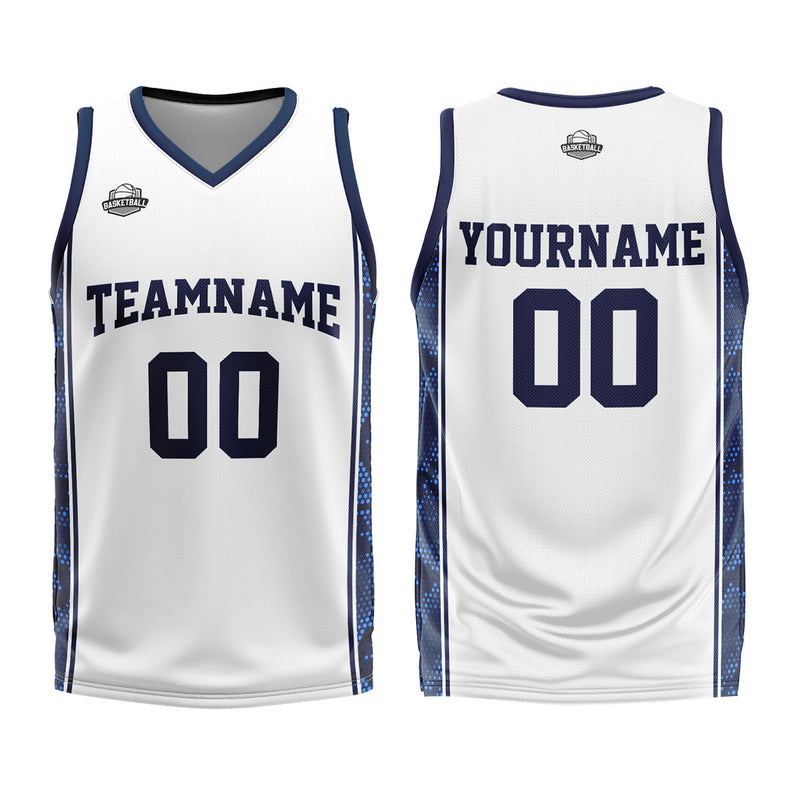 Custom White Dark Blue Basketball Jersey Uniform Suit Printed Your Logo Name Number