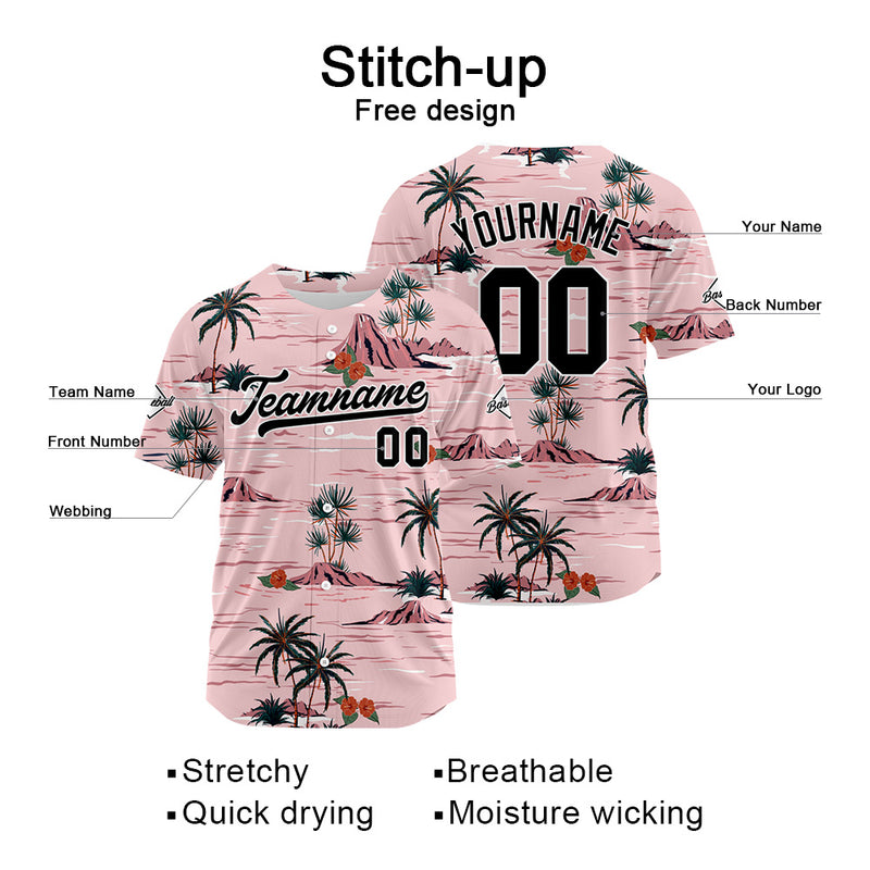 Custom Full Print Design Authentic Baseball Jersey pink