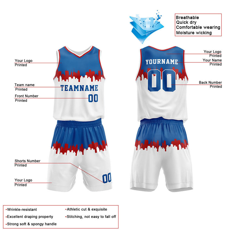 Custom Basketball Jersey Uniform Suit Printed Your Logo Name Number Gray Blue-White