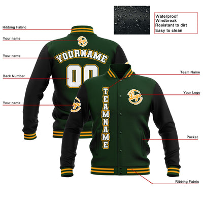 Custom Black Drak Green Yellow Waterproof Varsity Jackets Personalized Stitched Name Number Logo to Letterman Jackets enthsush