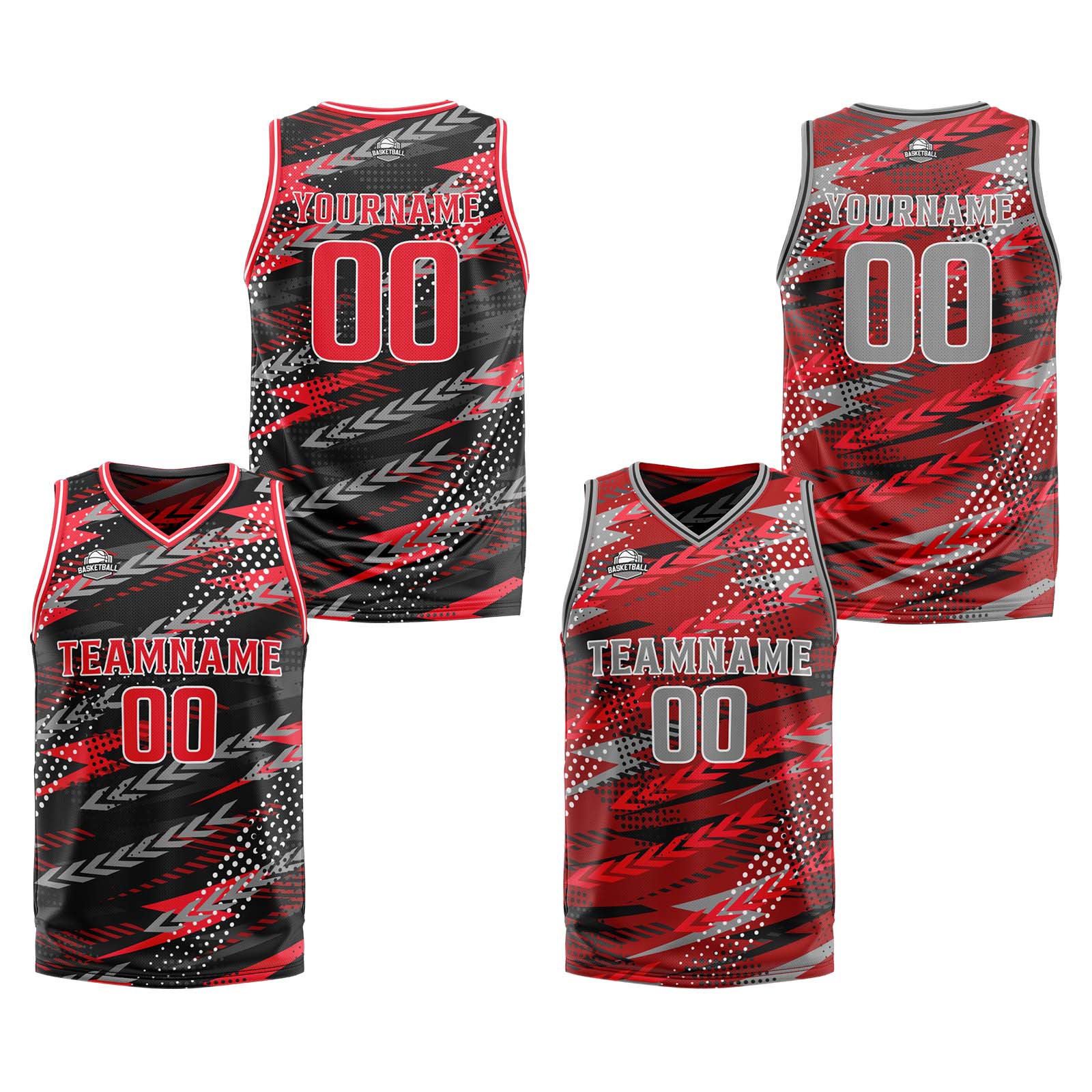 Custom Black Red Grey Reversible Basketball Suit for Adults and Kids Personalized Jersey enthsush