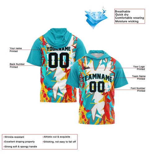 Custom Aqua Sleeve Hoodies for Men Women Shirts with Hoods Printed Name Logo enthsush
