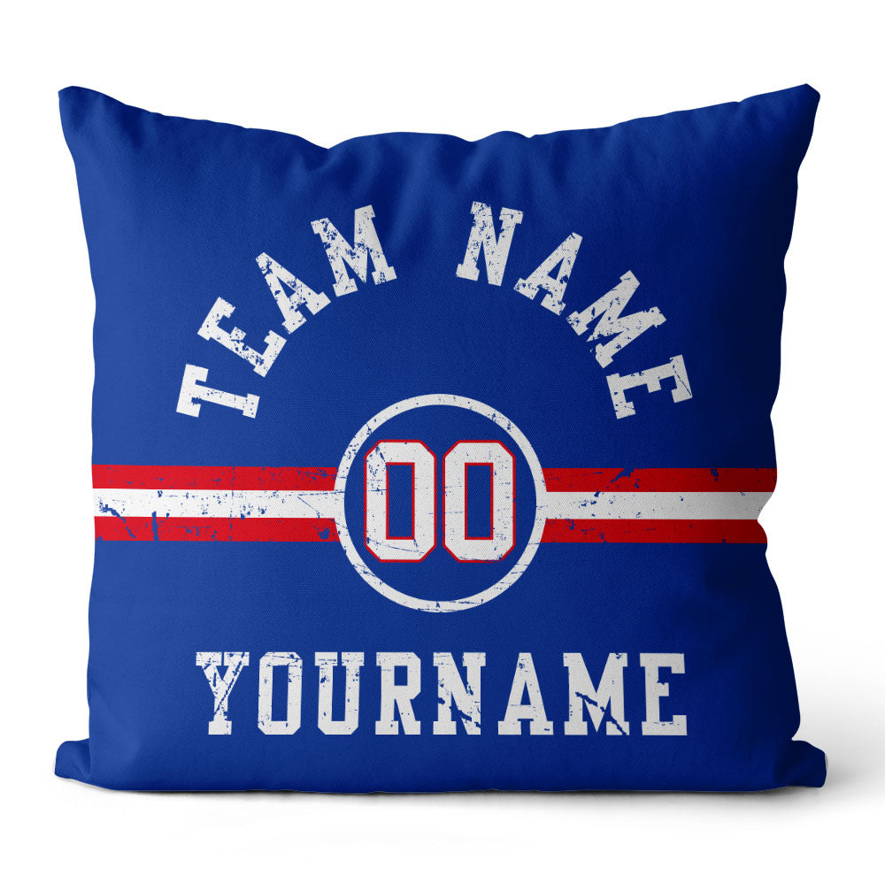 Custom Football Throw Pillow for Men Women Boy Gift Printed Your Personalized Name Number Blue & White & Red enthsush