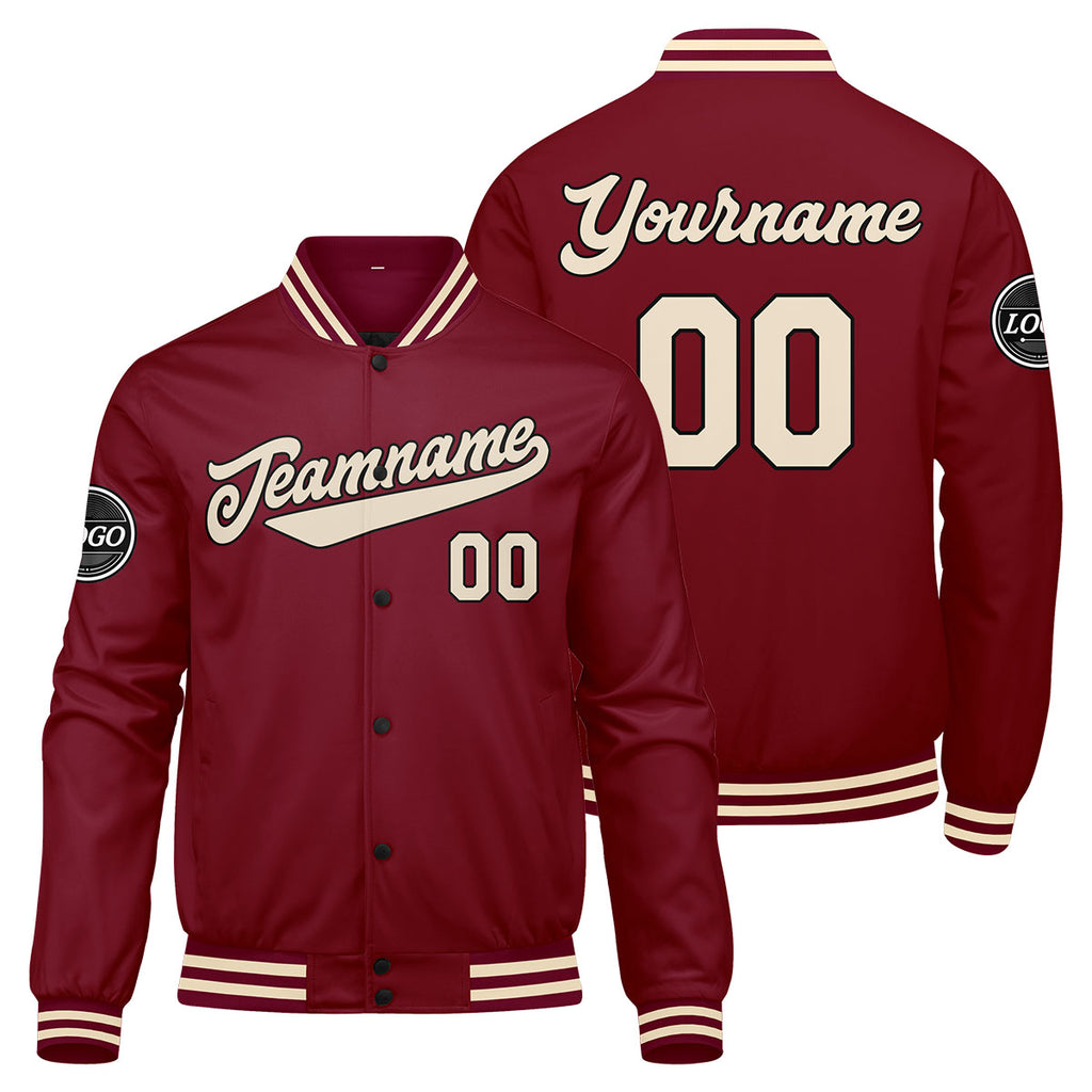 Custom Varsity Jacket Letterman jacket for Men, Women and Youth Crimson Cream enthsush