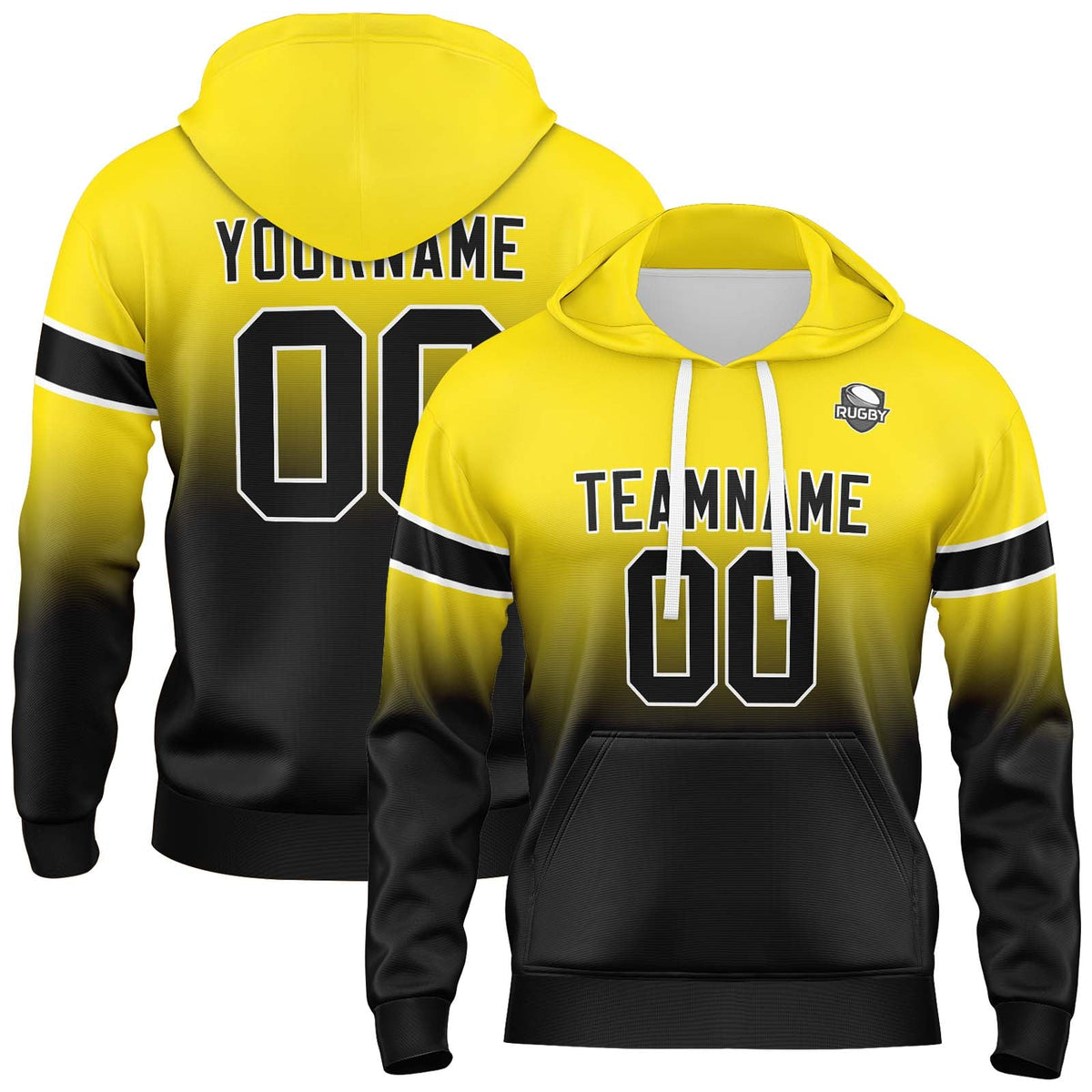 Custom Gradient Hoodie For Man Woman Girl Boy Print Your Logo Name Number Yellow&Black enthsush