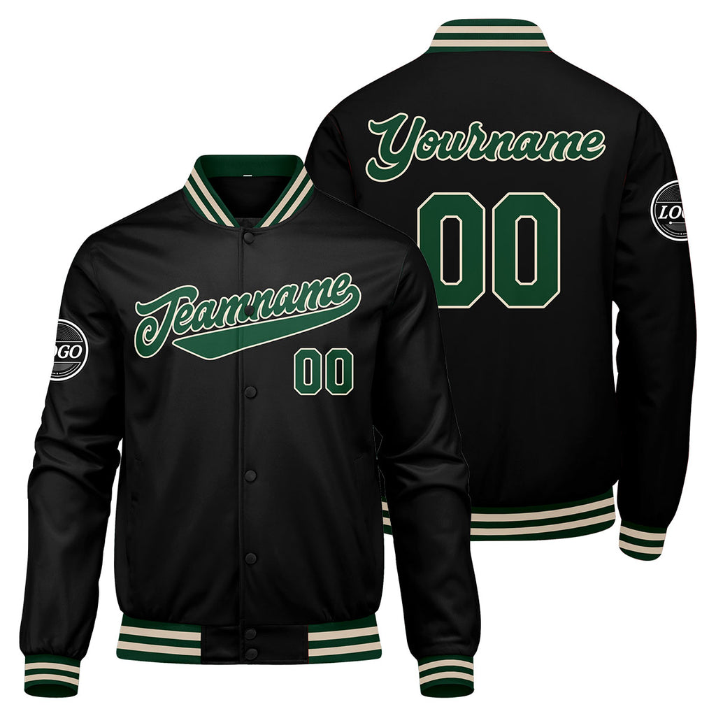 Custom Varsity Jacket Letterman jacket for Men, Women and Youth Dark Green Black Cream enthsush