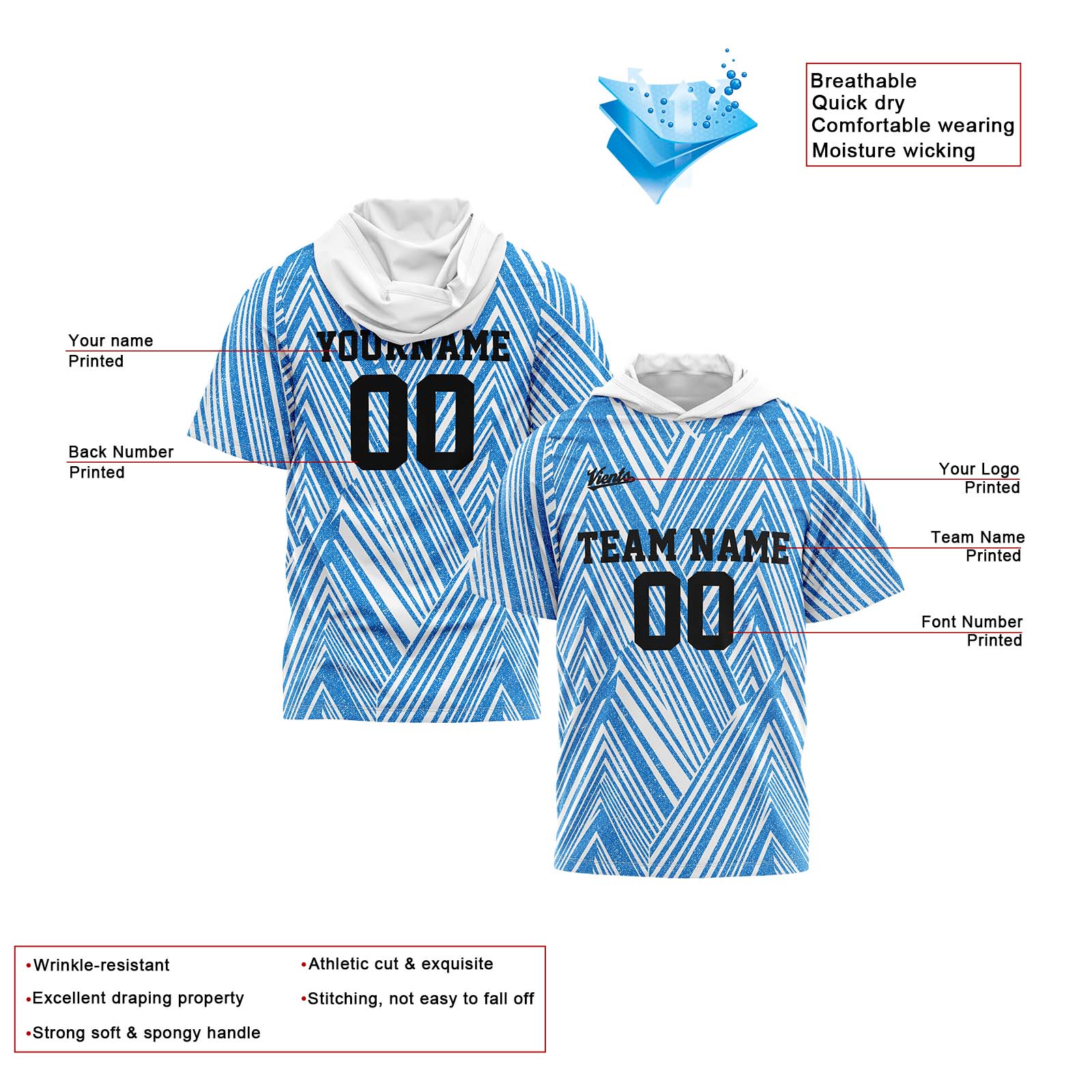 Custom White Light Blue Sleeve Hoodies for Men Women Shirts with Hoods Printed Name Logo enthsush