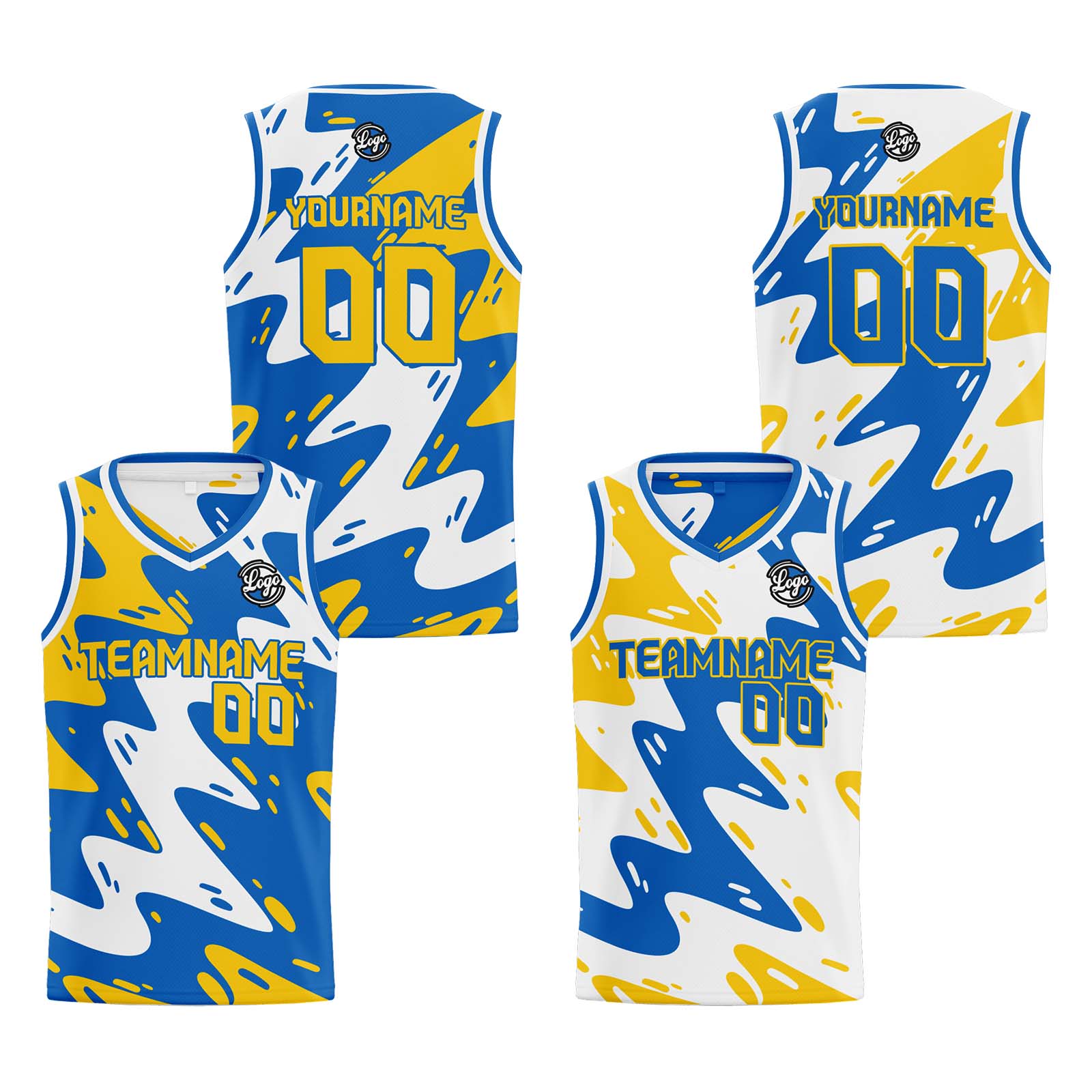 Custom Blue Yellow Reversible Basketball Suit for Adults and Kids Personalized Jersey enthsush