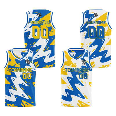 Custom Blue Yellow Reversible Basketball Suit for Adults and Kids Personalized Jersey enthsush