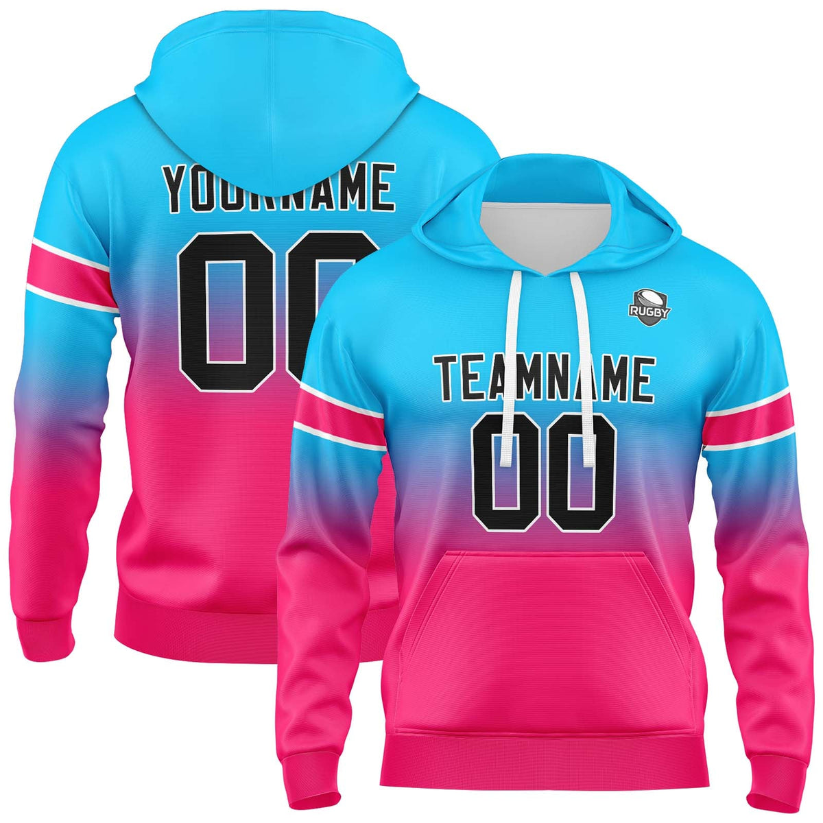 Custom Gradient Sweatshirt Hoodie For Man Woman Girl Boy Print Your Logo Name Number Light Blue&Pink enthsush