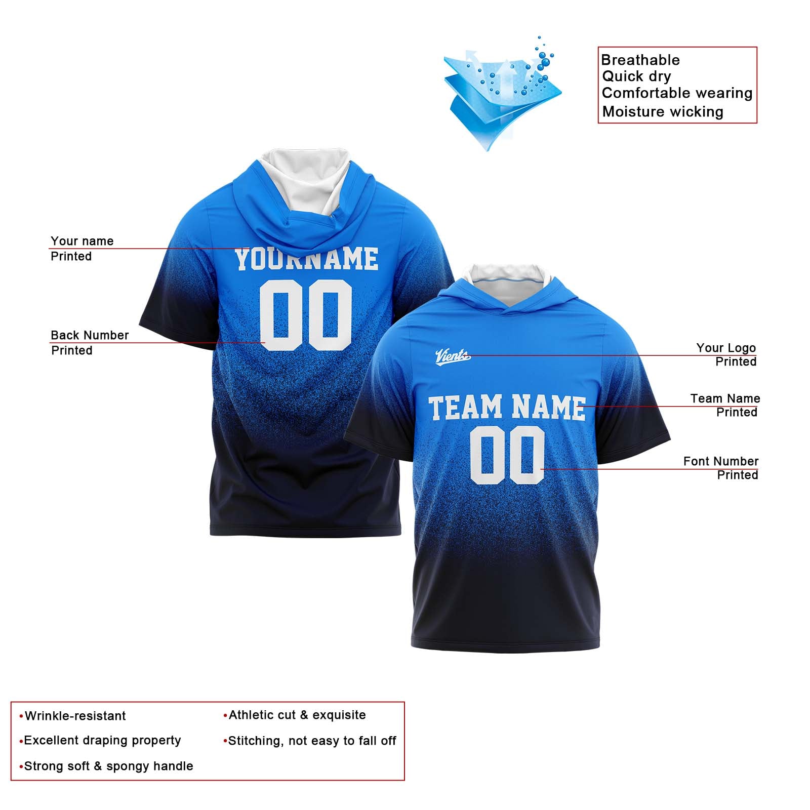 Custom Blue Navy Sleeve Hoodies for Men Women Shirts with Hoods Printed Name Logo enthsush