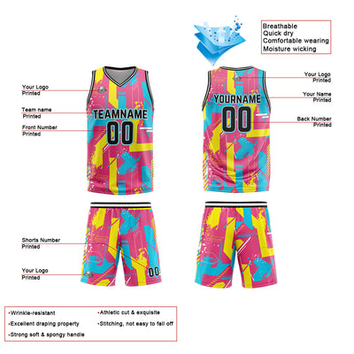 Custom Pink Yellow Reversible Basketball Suit for Adults and Kids Personalized Jersey enthsush