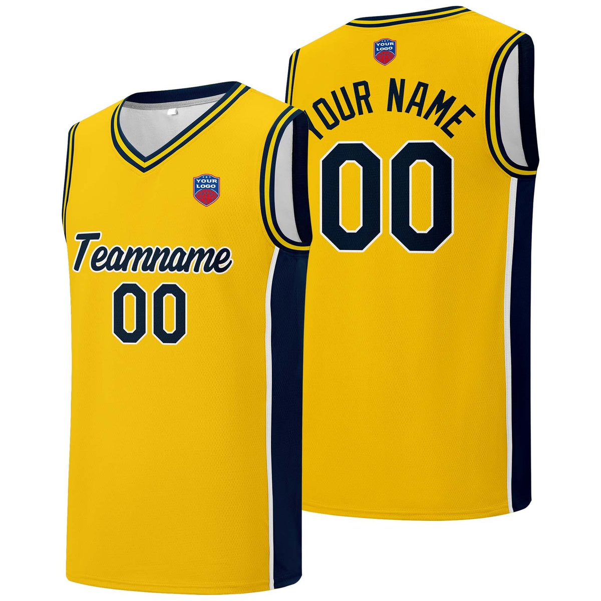 Custom basketball jersey shorts for men and women. Embroidered and printed name, number and logo Yellow enthsush