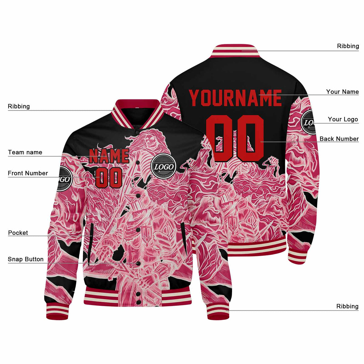 Custom Varsity Jacket Letterman jacket for Men, Women and Youth Pink enthsush