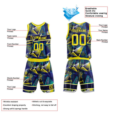 Custom Basketball Jersey Uniform Suit Printed Your Logo Name Number Navy-Yellow enthsush