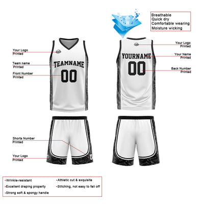 Custom White Black Reversible Basketball Suit for Adults and Kids Personalized Jersey enthsush