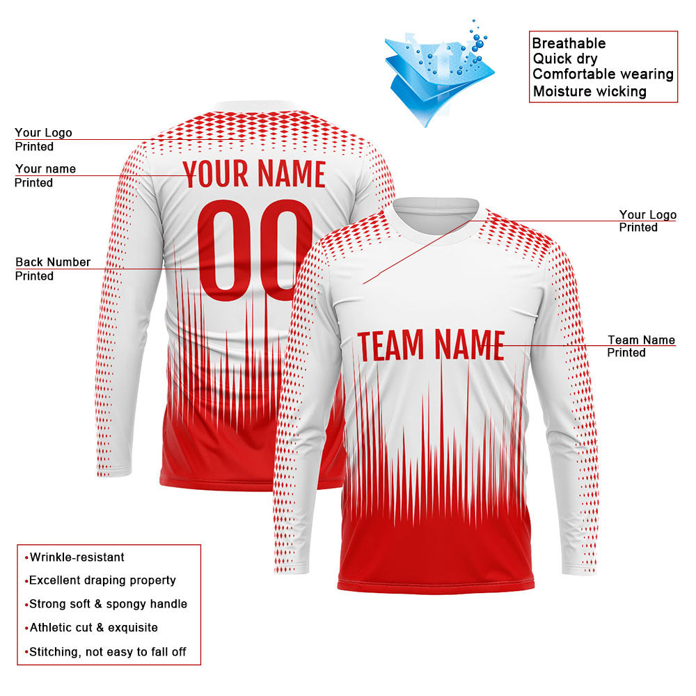 Custom Basketball Soccer Football Shooting Long T-Shirt for Adults and Kids White-Red enthsush